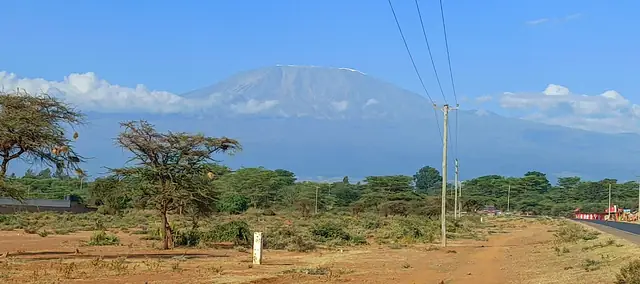 Mount Kilimanjaro rising above trees and clouds